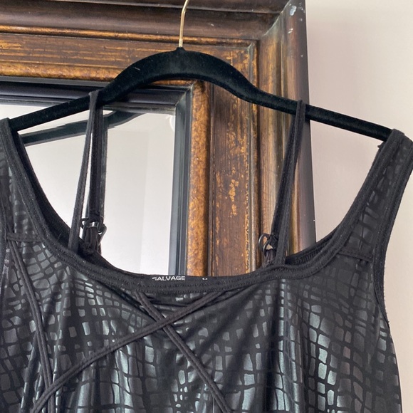 Savage, medium black, stripy, rocker tang style shirt, mini dress, unique style - Picture 5 of 7